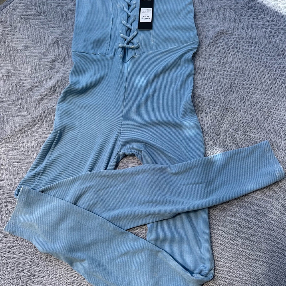 Blue Ribbed jumpsuit - Picture 2 of 2